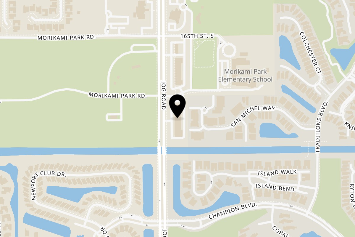 Map showing the location of The Sea South East Asian Kitchen and Sushi on 16950 Jog Rd in Delray Beach